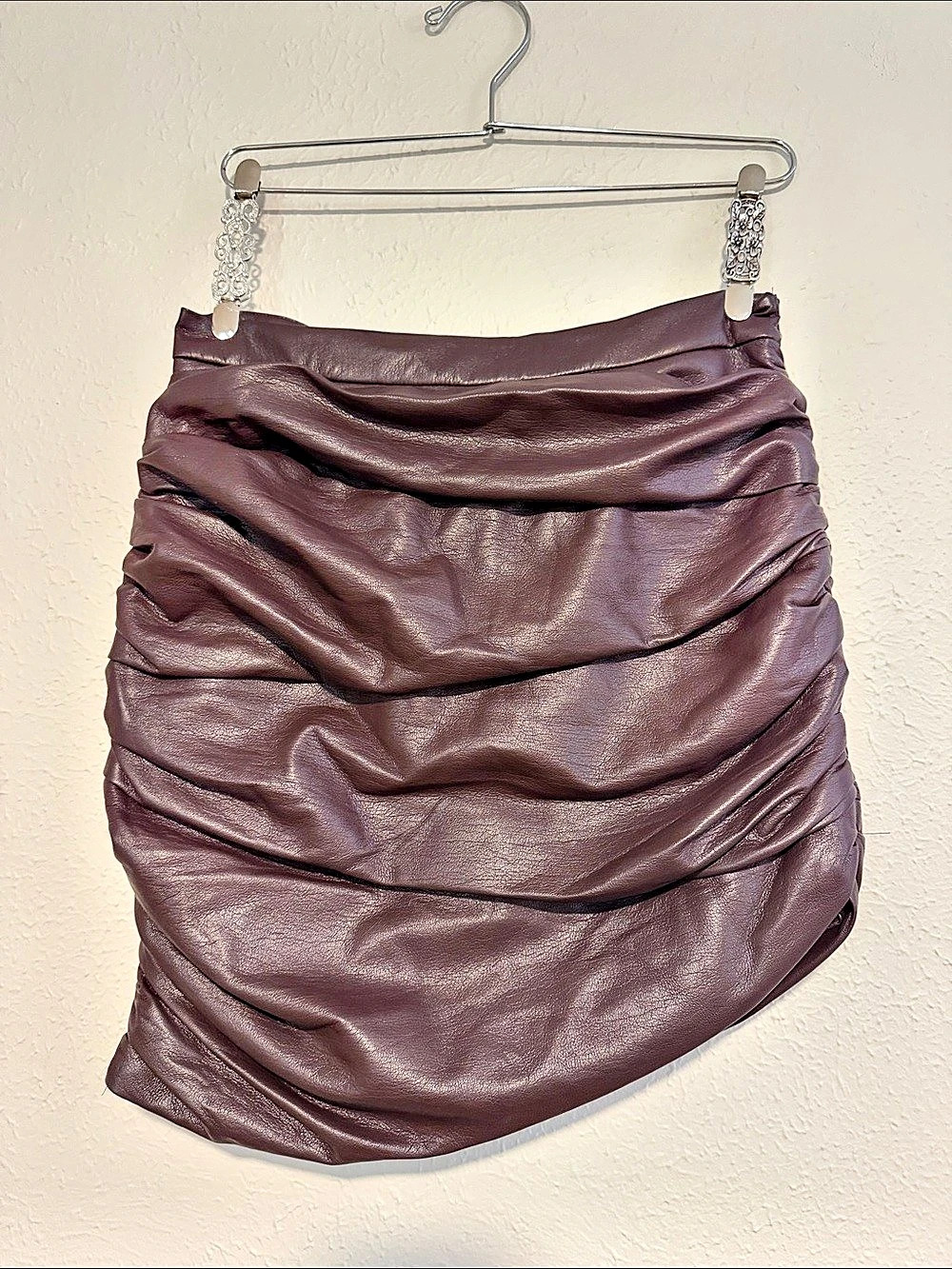 Lulus Cool Factor Plum Ruched Asymmetrical Vegan Leather Skirt